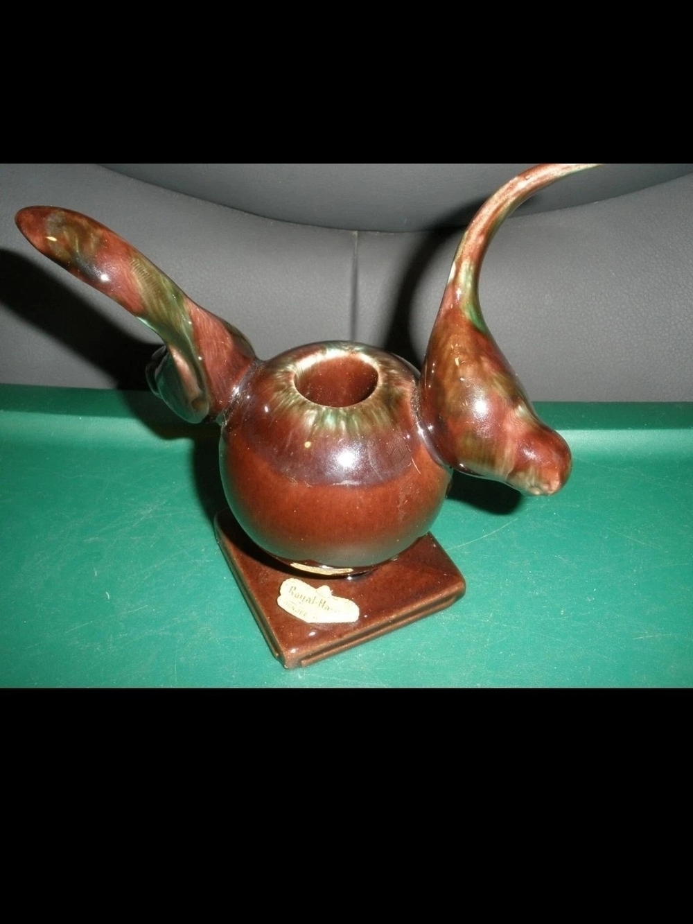 Royal Haeger Two Birds Candle Holder Briar Agate Brown Green